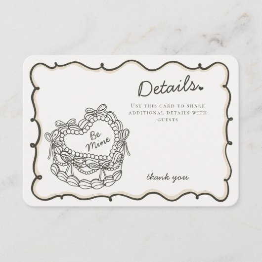 Beige Bow Retro Heart Coquette Cake Details Invoeg Informatiekaartje (Voorkant)