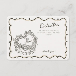 Beige Bow Retro Heart Coquette Cake Details Invoeg Informatiekaartje