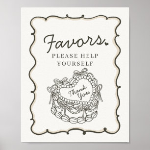 Beige Bow Retro Heart Coquette Cake Favorieten Tek Poster
