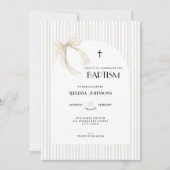 Beige Bow Striped Boys Girls - Baptism Invitation (Devant)