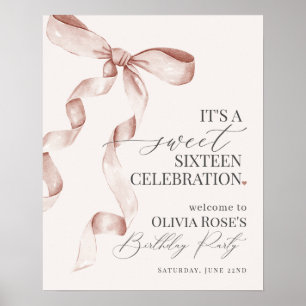 Beige Bow Sweet Sixteen Birthday Welkom Teken Poster