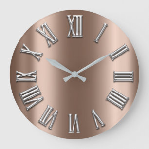 Beige Bronze Gray Metal Gray Silver Roman Number Grote Klok