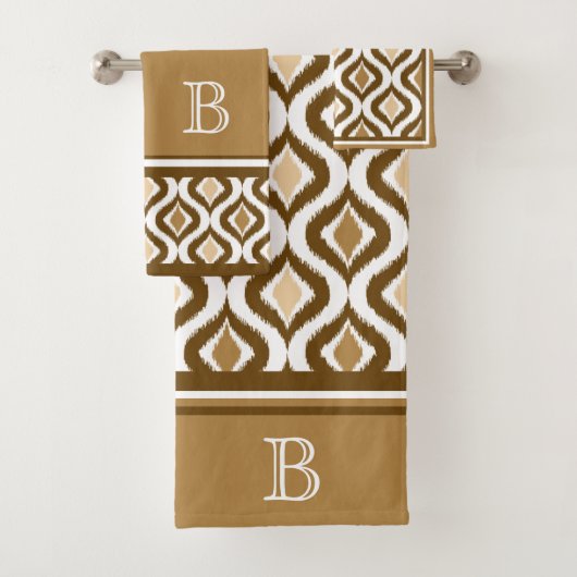 Beige Brown Blanc Rétro Chic Ikat Ogee (En situation)