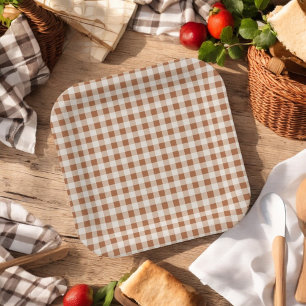 Beige Brown Buffalo Plaid Holiday Papieren Bordje