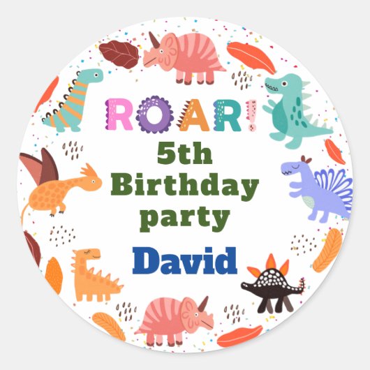 Beige Brown Cute Dinosaur Birthday party Ronde Sticker (Voorkant)