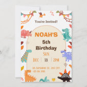 Beige Brown Cute Dinosaur Carte d'invitation Anniv (Devant)