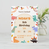 Beige Brown Cute Dinosaur Carte d'invitation Anniv (Debout devant)