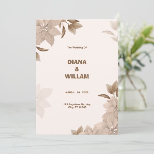 Beige Brown Élégant Faire-part de mariage esthétiq (Debout devant)