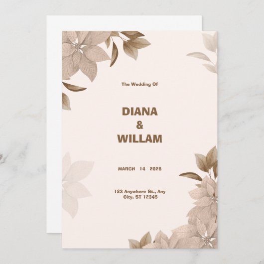 Beige Brown Élégant Faire-part de mariage esthétiq (Devant / Derrière)