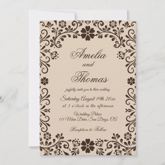 Beige Brown Elegant Garden Wedding  Invitation (Devant)