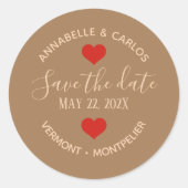 Beige Brown Enregistrer la date Sticker rond class (Devant)