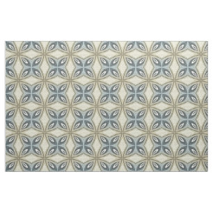 Beige Brown Grey Blue Batik Floral Star Pattern Stof