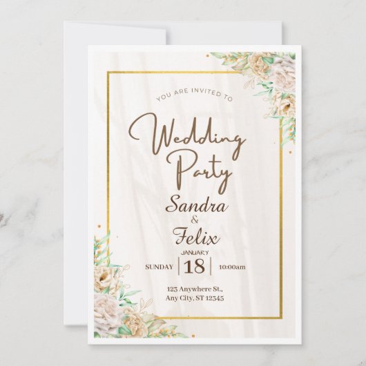 Beige Brown Simple Mariage Fête Invitation (Devant)