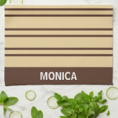  Beige &Brown Stripes Pattern monogram Name Theedoek (Gevouwen)