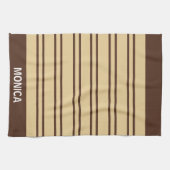  Beige &Brown Stripes Pattern monogram Name Theedoek (Horizontaal)