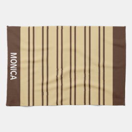  Beige &Brown Stripes Pattern monogram Name Theedoek
