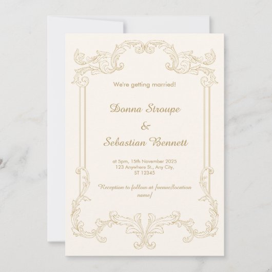  Beige bruiloft uitnodiging Sjabloon (Voorkant)