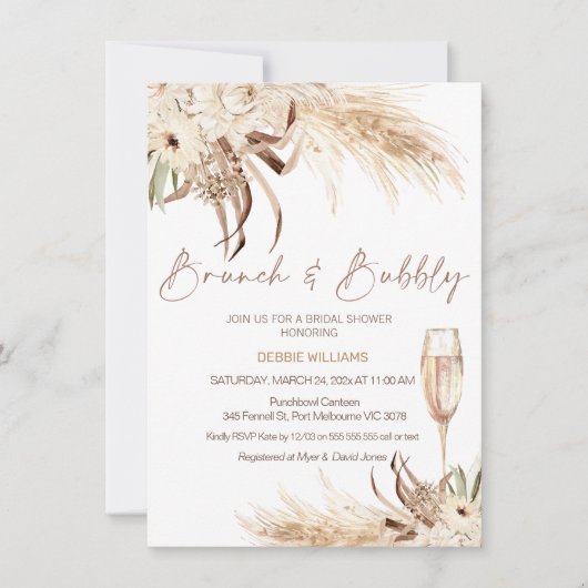 Beige Bruin Boho Brunch Bubbly Vrijgezellenfeest Kaart (Voorkant)