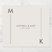 Beige Bruin Eenvoudig Monogram Bruiloft Sparkling Wijnetiket (Enkel label)