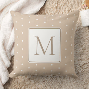 Beige Bruin en Wit Polka Dot Monogram Kussen