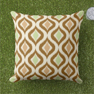 Beige Bruin Groen Retro Chic Ikat Druppels Patroon Buitenkussen