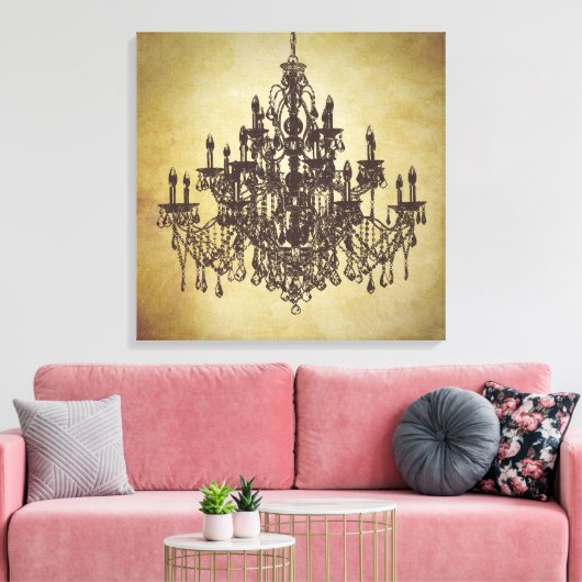 Beige Bruin Kroonluchter Canvas Art Print (Insitu (Woonkamer))