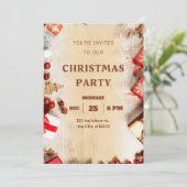 Beige Bruin Moderne Uitnodiging van het Kerstmispa (Staand voorkant)