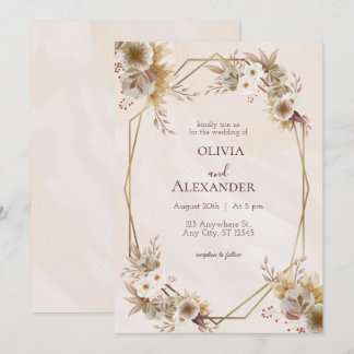 Beige Bruin Rustieke Bloemen Huwelijksuitnodiging Kaart