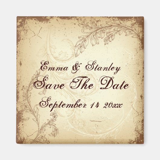 Beige bruin scrollblad Save the Date Magneet (Voorkant)