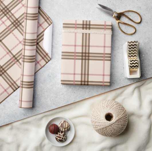 Beige bruin tartan geponste omslagpapier cadeaupapier (Crafts)
