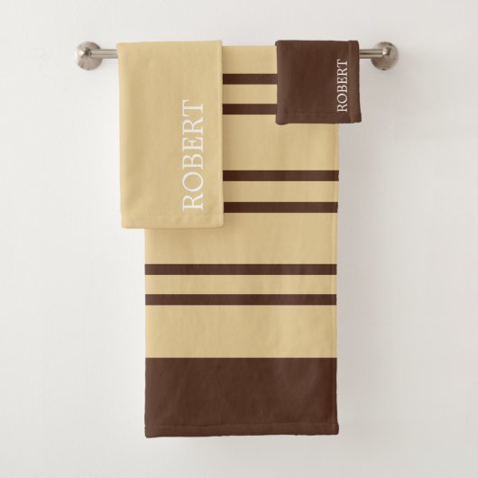Beige &Bruine Abstracte Patroon Aangepaste Naam Bad Handdoek (Insitu)