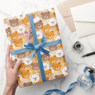 Beige & Bruine Beren hoofden Cadeaupapier