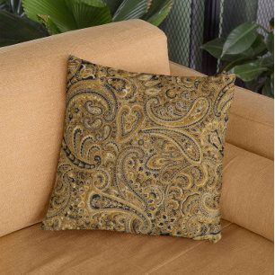 Beige & Bruine Bloemen Paisley Patroon Kussen