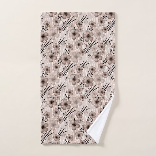 Beige bruine bloemen patroon op tijger achtergrond bad handdoek (Handdoek)