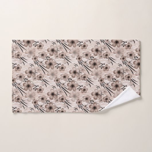 Beige bruine bloemen patroon op tijger achtergrond bad handdoek (Handdoek)