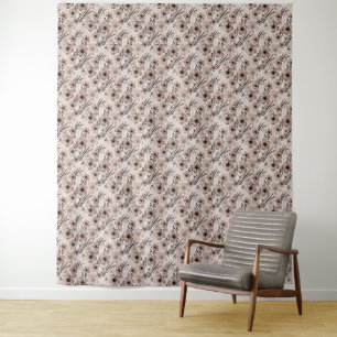 Beige bruine bloemen patroon op tijger achtergrond wandkleed
