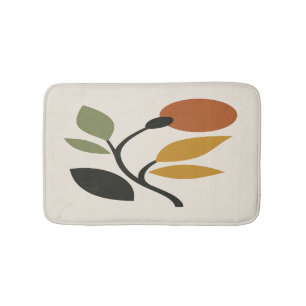 Beige, bruine en groene botanische afbeelding badmat