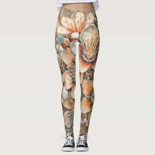 beige bruine kersenbloesems leggings