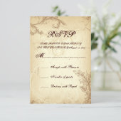 Beige, bruine  scrollblad bruiloft RSVP (Staand voorkant)