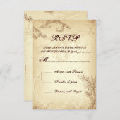 Beige, bruine  scrollblad bruiloft RSVP (Voorkant / Achterkant)