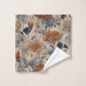Beige Brûlé Orange Dusty Marine Bleu Floral (Gant de toilette)