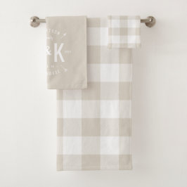 Beige Buffalo Check en Boerderij Pijl Monogram Bad Handdoek