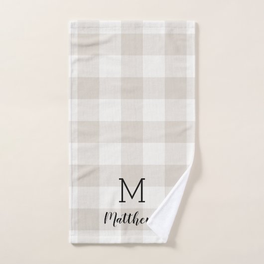Beige Buffalo Check Monogram | Moderne bosbouw Bad Handdoek (Handdoek)