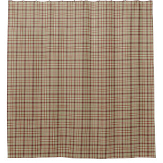 Beige Burgundy Plaid Shower Curtain Douchegordijn