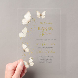 Beige Butterfly Quinceañera acryl Uitnodiging Uitnodigingen