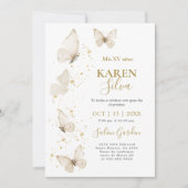 Beige Butterfly Quinceañera Uitnodiging (Voorkant)