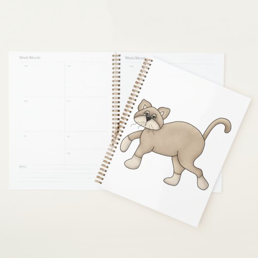 Beige Cat Drawing with Green Eyes Planner (Display)