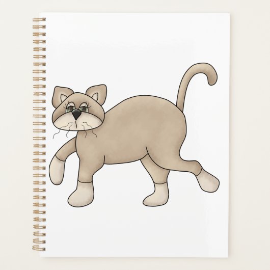 Beige Cat Drawing with Green Eyes Planner (Voorkant)
