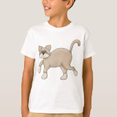 Beige Cat Drawing with Green Eyes T-shirt (Voorkant)