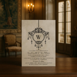 Beige  Chandelier Wedding Invite Kaart